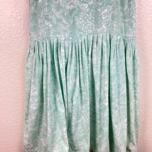 Laura Ashley Vintage Green & White Midi Pullover Drop Waist Sun Dress Sz S/M - Picture 5 of 9